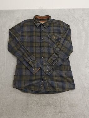 CQR Casual Men's Olive & Navy Plaid Button-Down Shirt L Tall
